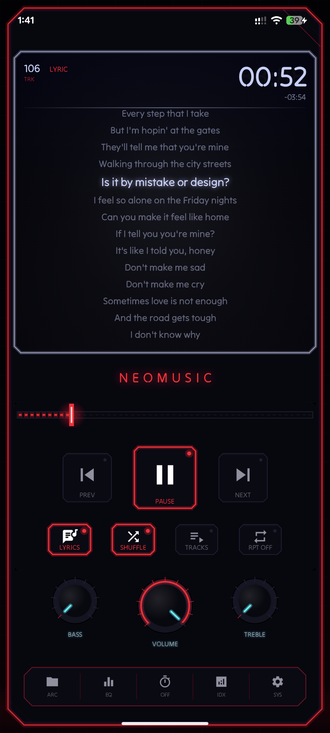 Lyrics display in NeoMusic