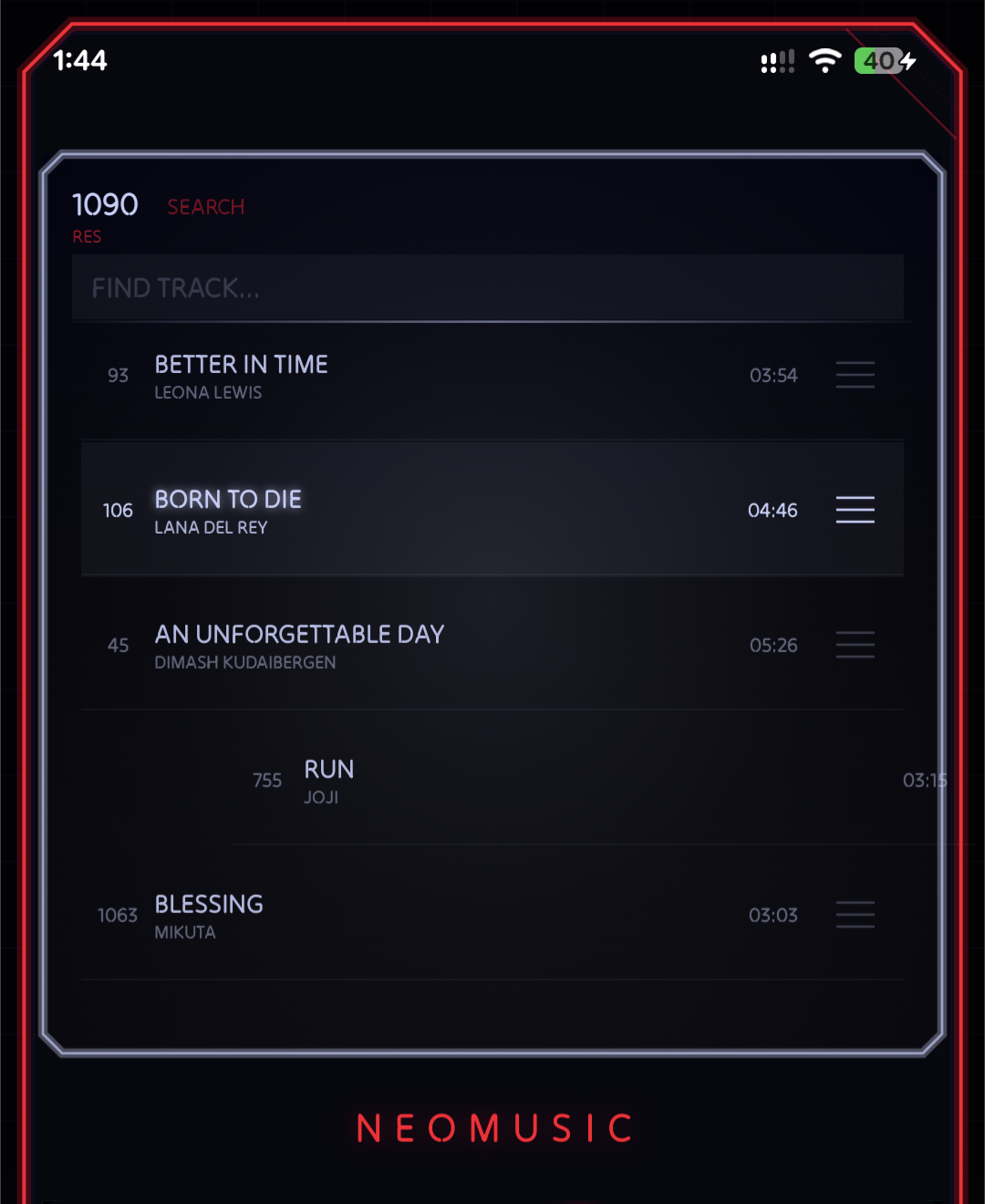 Queue management in NeoMusic