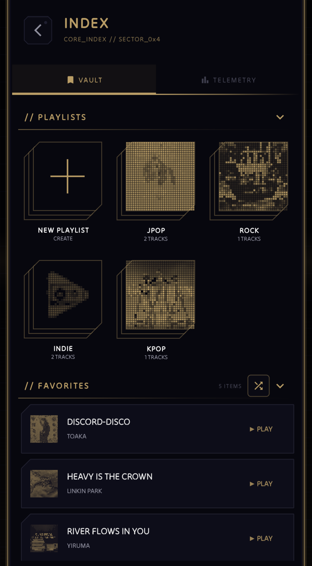 VAULT screen in NeoMusic
