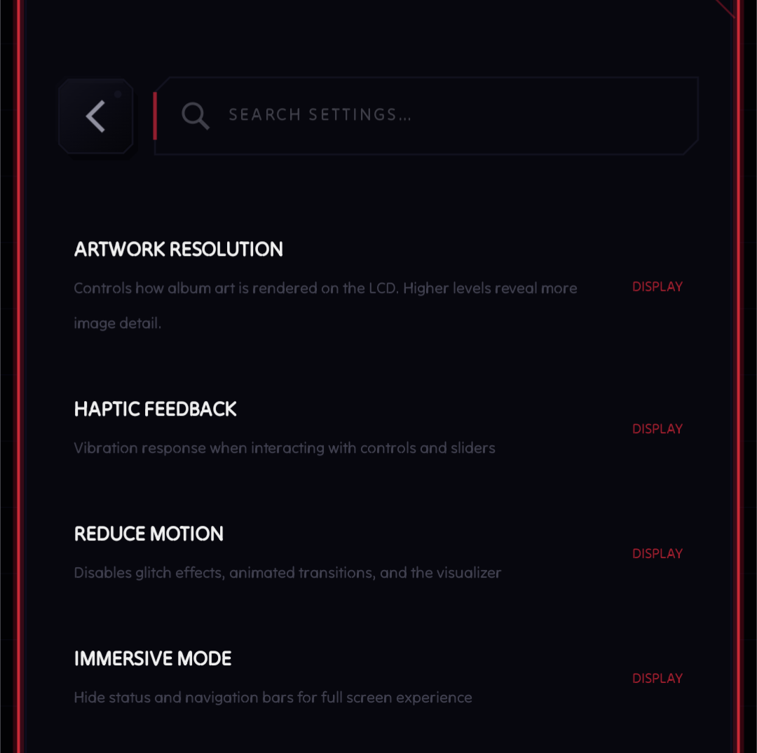 Settings search in NeoMusic