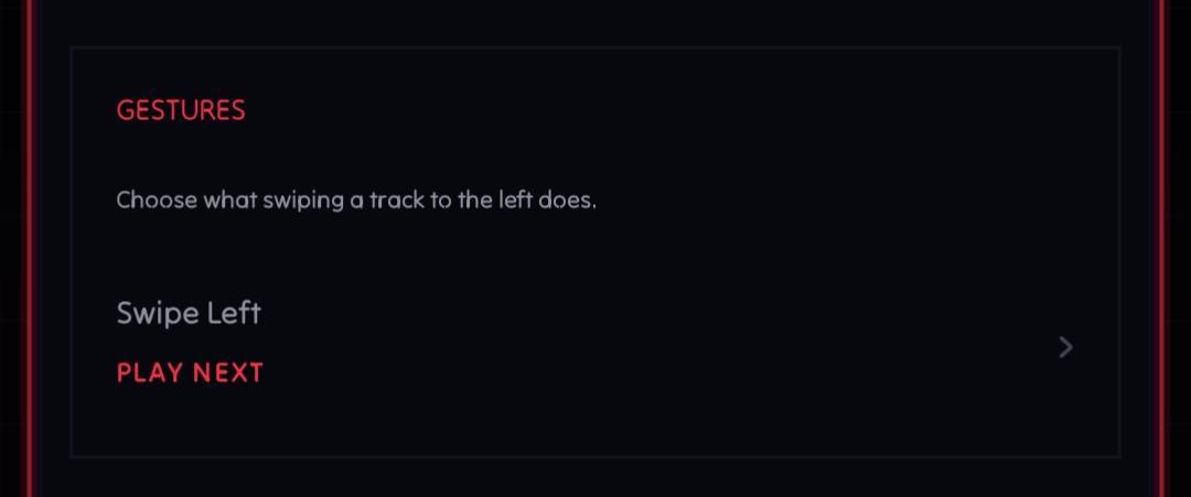 Custom swipe gesture action settings in NeoMusic