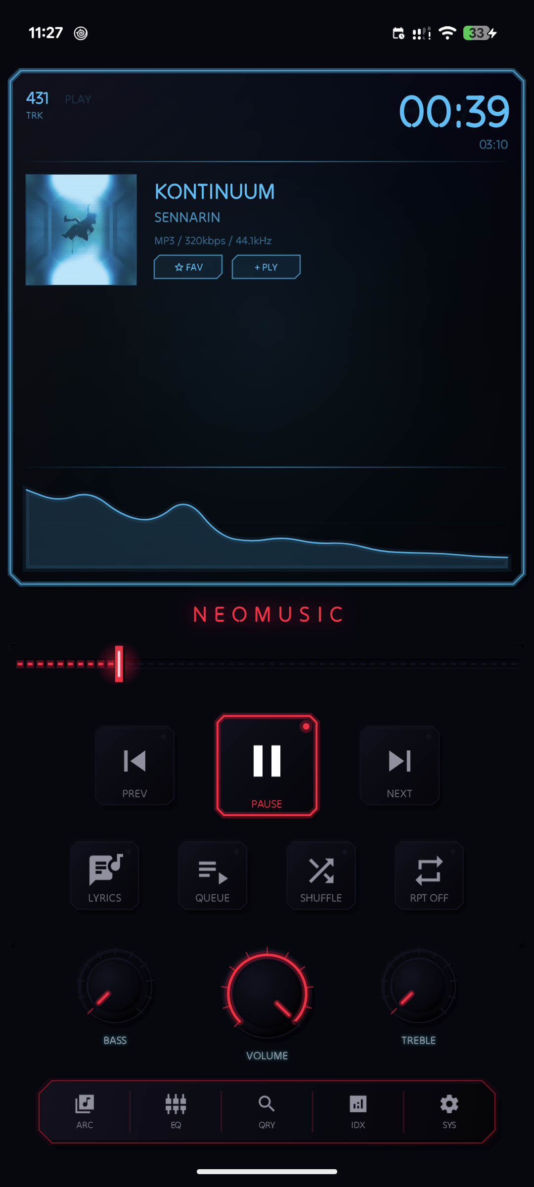 Borderless mode player without chamfered frame in NeoMusic